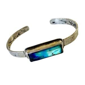 Star Light Labradorite Cuff Handmade Unisex Sterling Silver Hand Stamp Bracelet